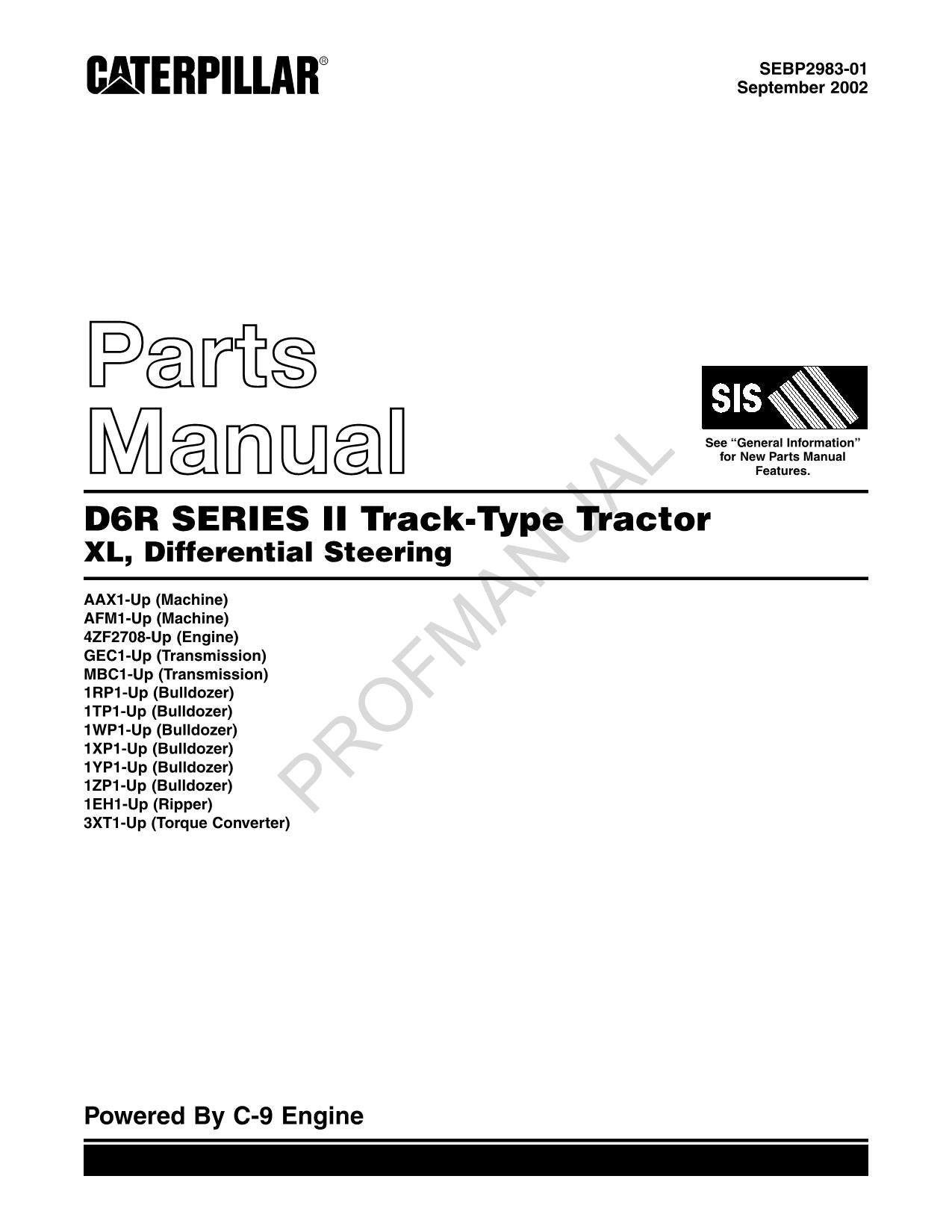 Caterpillar Cat D6R Series II Track Type Tractor Parts Catalog Manual SEBP2983