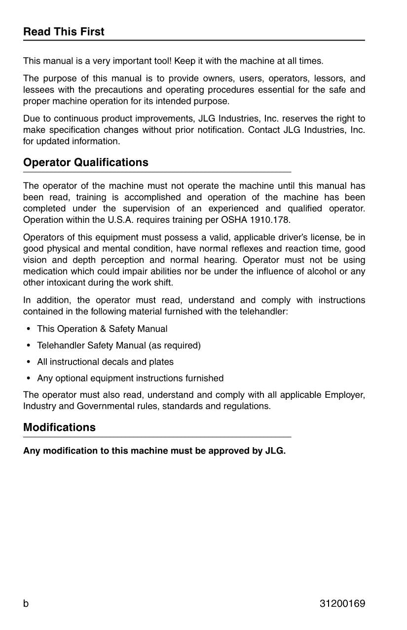 JLG 534D-10 534D-9 Telehandler Maintenance Operation Operators Manual