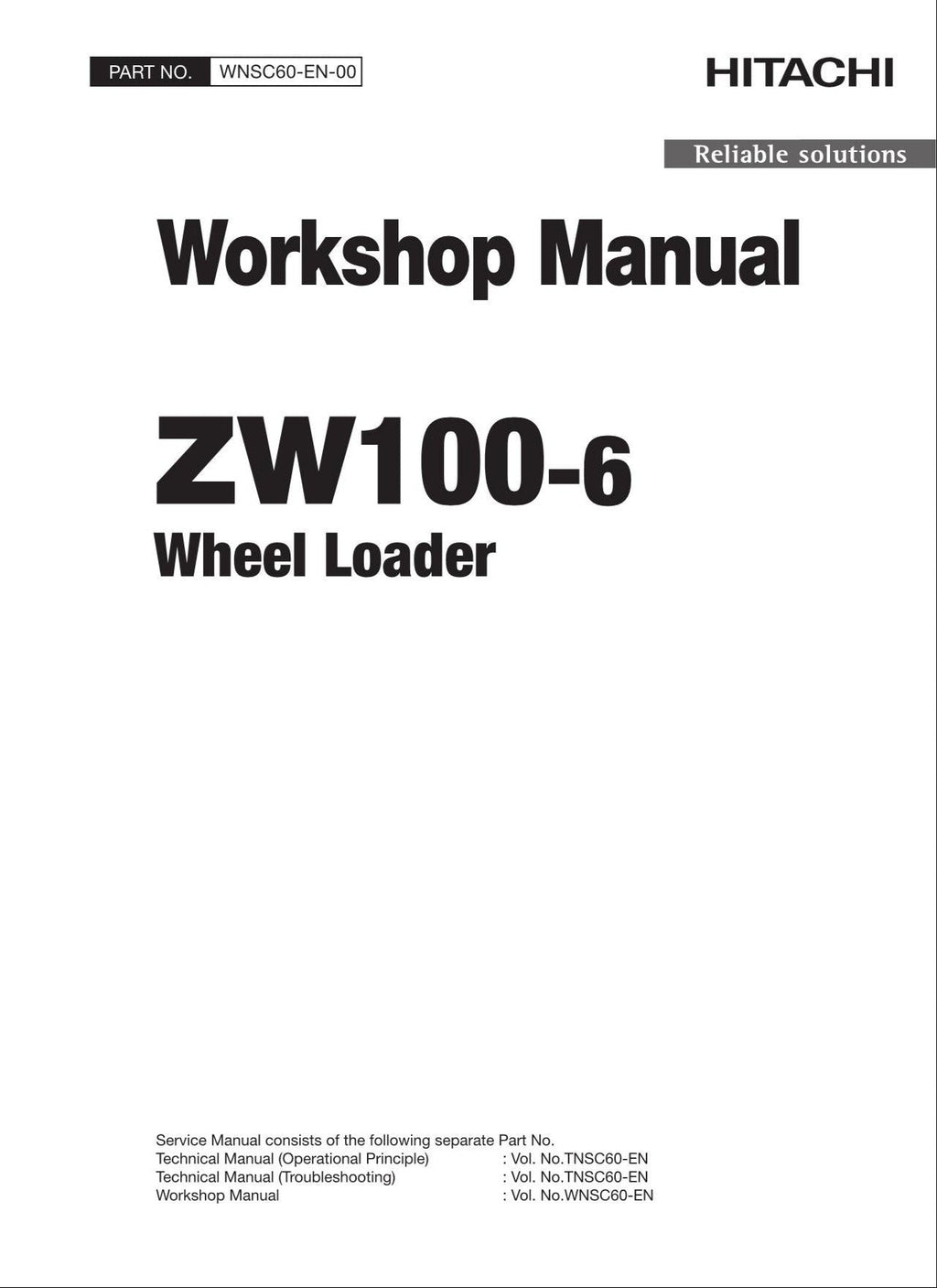 Hitachi ZW100-6 Wheel Loader Workshop Manual