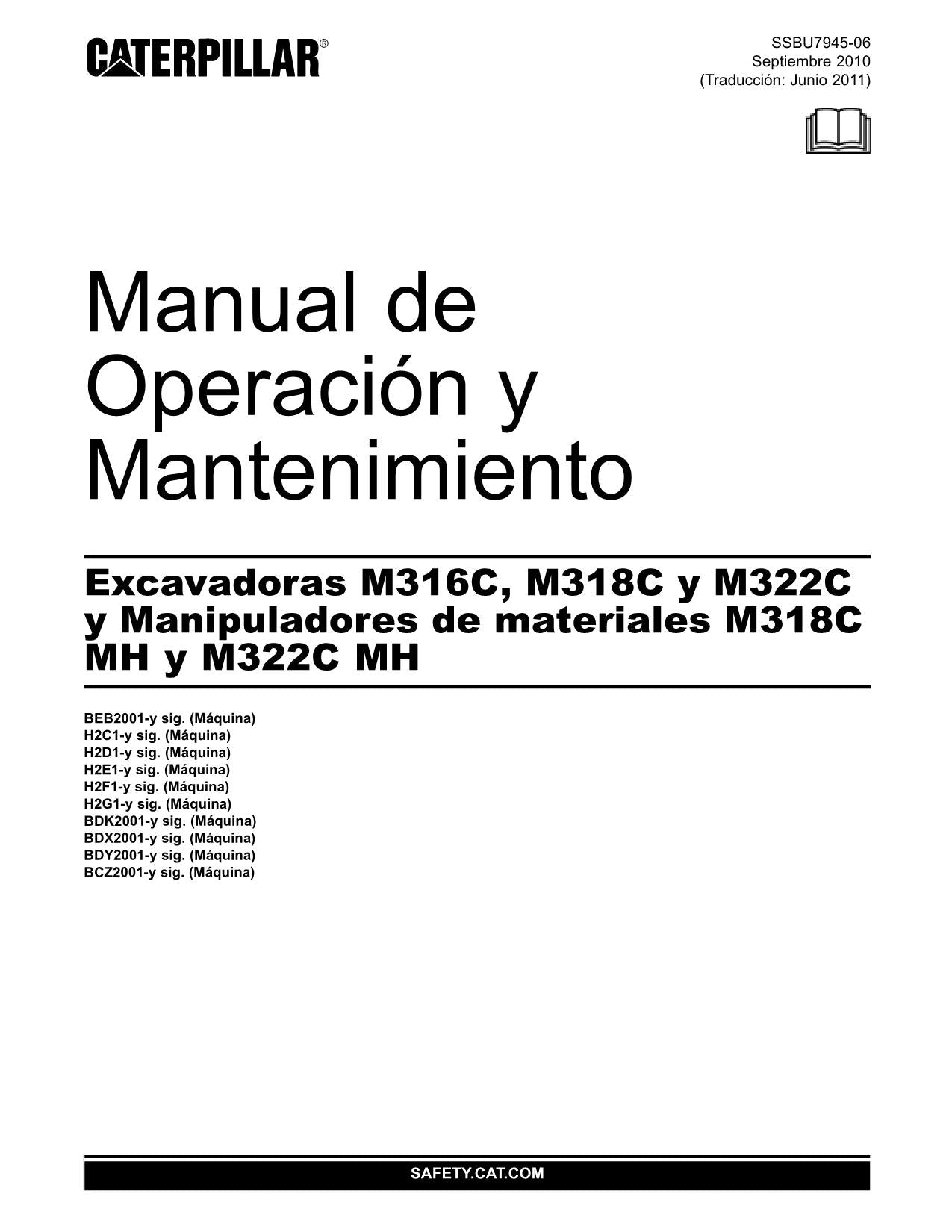 Caterpillar M318C M322C Manipulador de materiales Manual de Operación Español