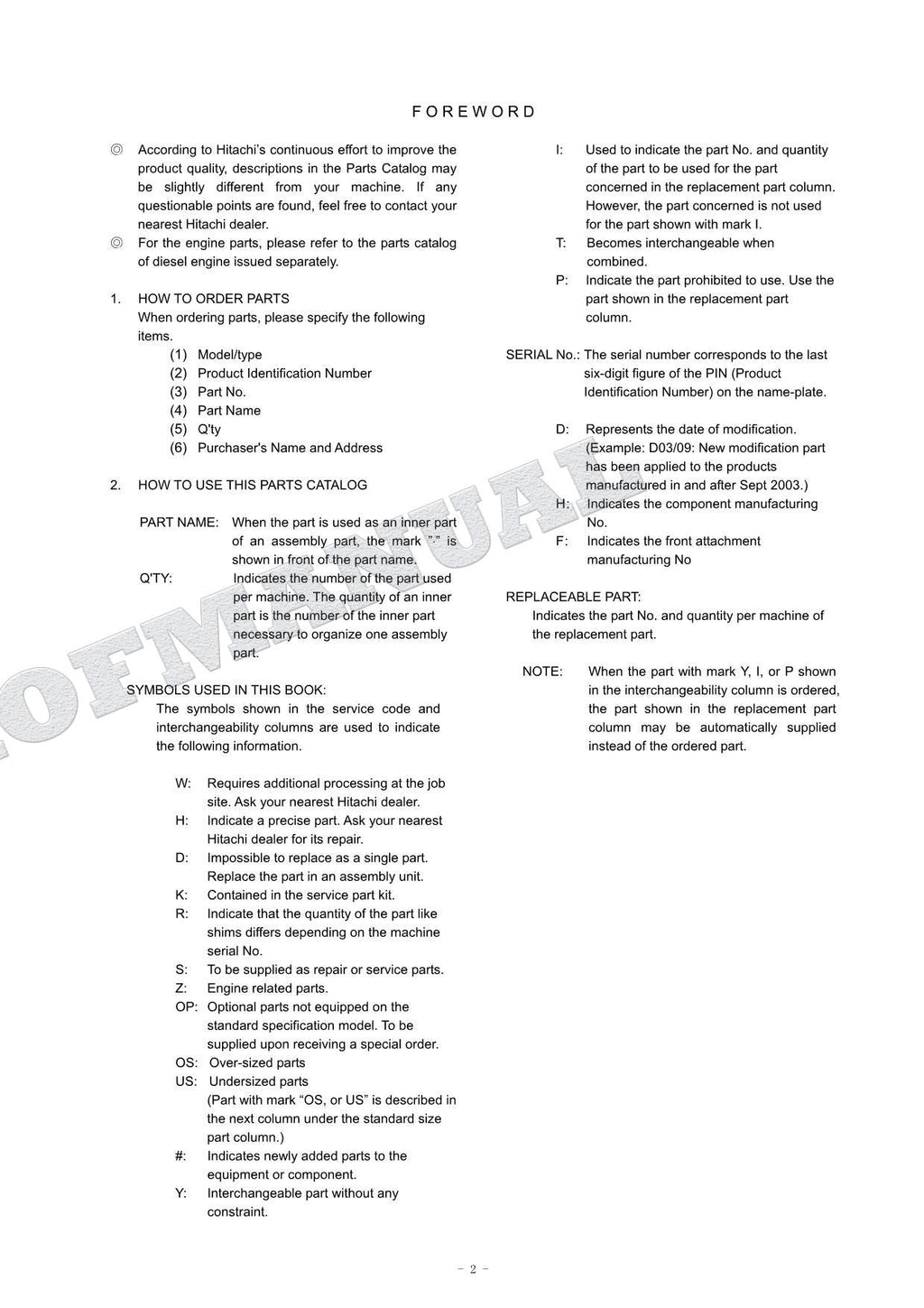 HITACHI ZAXIS ZX185USR Excavator Parts Catalog Manual SN 005001-