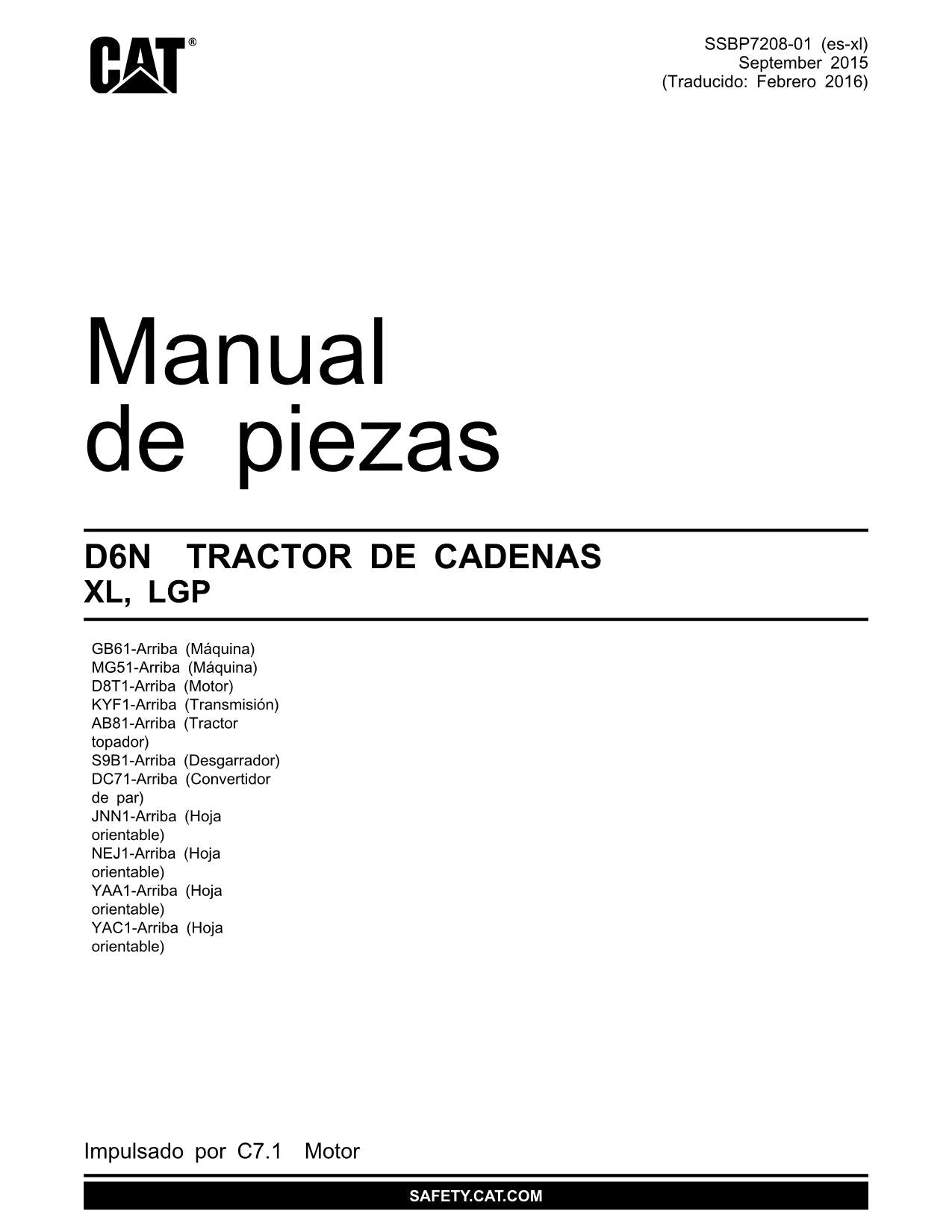 Caterpillar D6N XL LGP Tractor de Cadenas Manual de piezas SSBP7208 Español