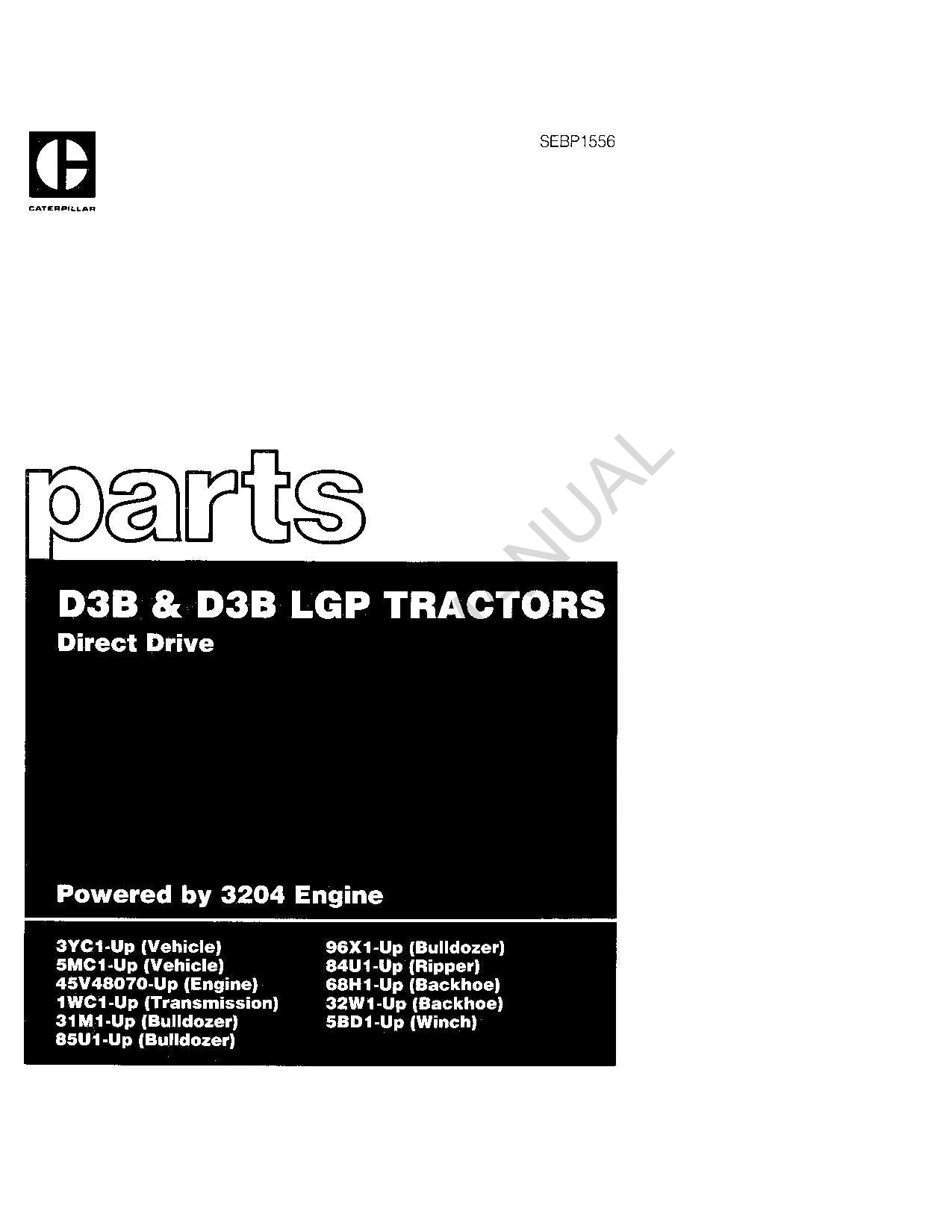 Caterpillar Cat D3B D3B LGP Tractor Parts Catalog Manual SEBP1556