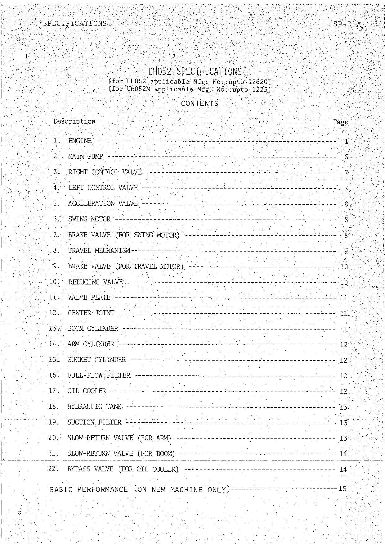HITACHI UH052 Excavator Service Manual