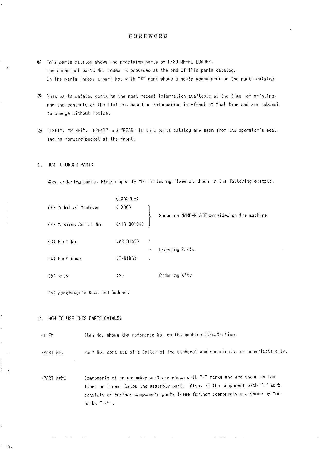Hitachi LX80 Wheel Loader Equipment Component Parts Catalog Manual SN 00104-up