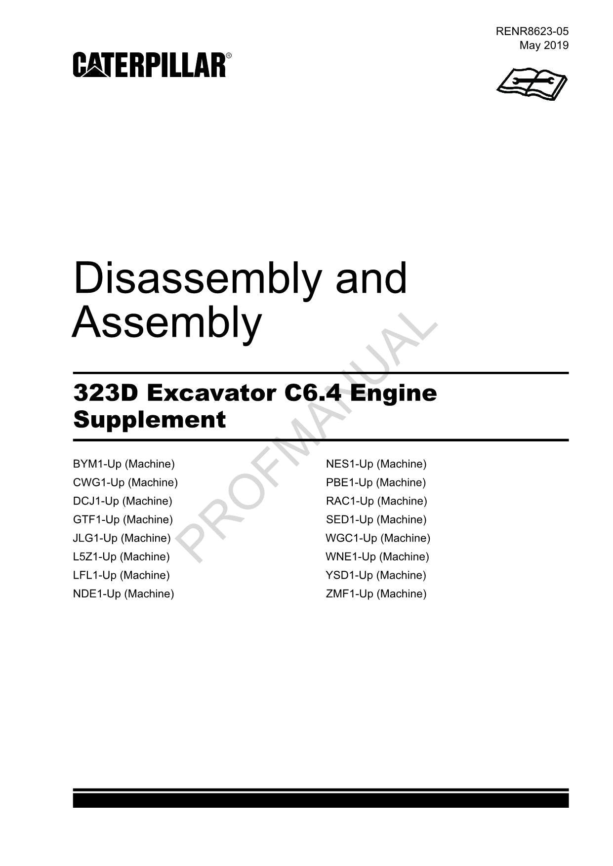 Caterpillar 323D Excavator C6.4 Engine Supplement Disassembly Assembly Manual