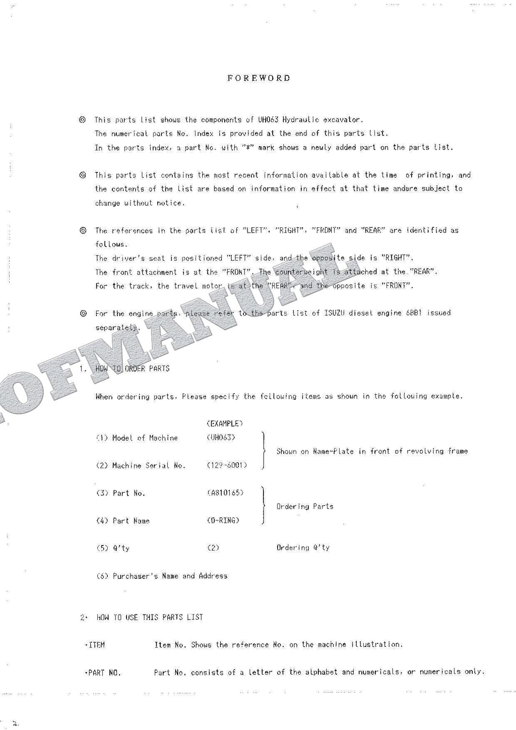 HITACHI UH063 Excavator Parts Catalog Manual EP129-4-4 SN 6001-
