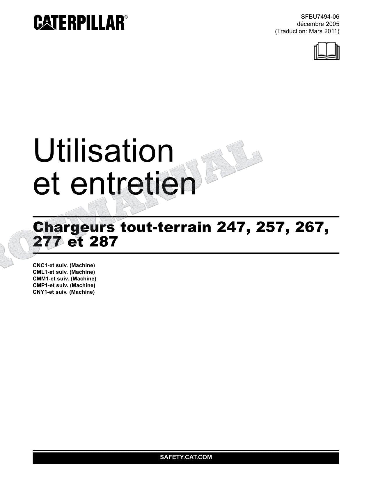 Caterpillar 247 257 267 277 287 Chargeuse Manuel D'Opération Et D'Entretien