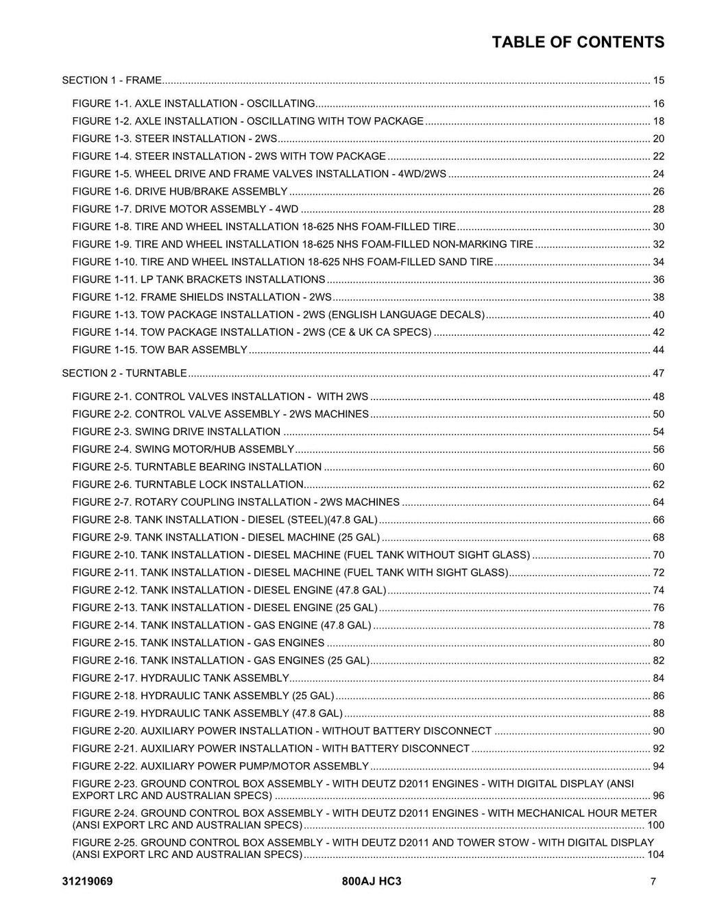 JLG 800AJ HC3  Boom Lift  Parts Catalog Manual