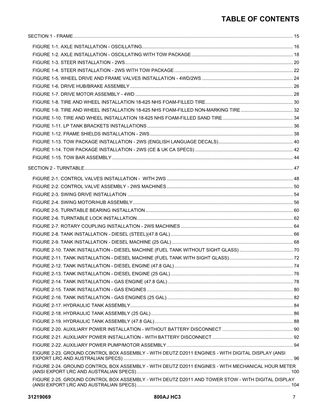 JLG 800AJ HC3  Boom Lift  Parts Catalog Manual
