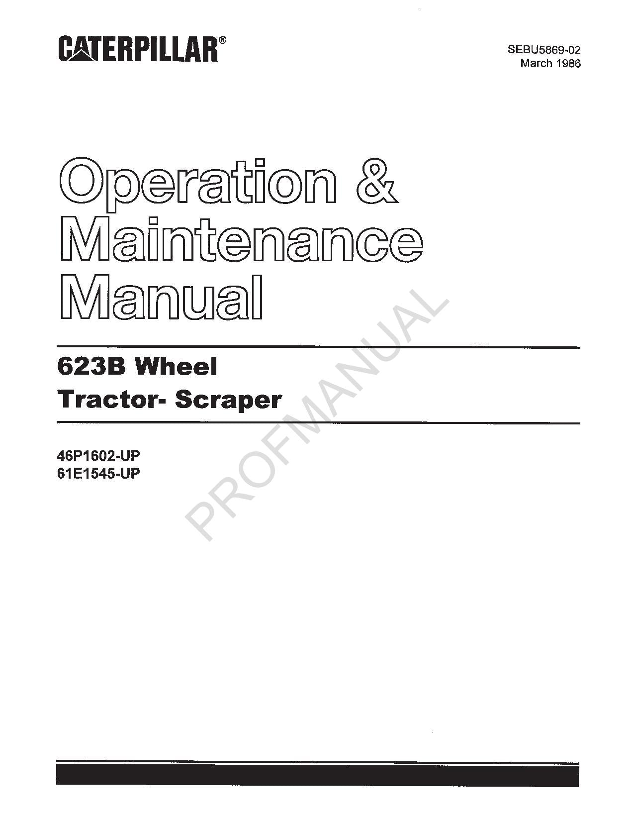 Manual de mantenimiento y operación de la mototraílla del tractor de ruedas Caterpillar 623B