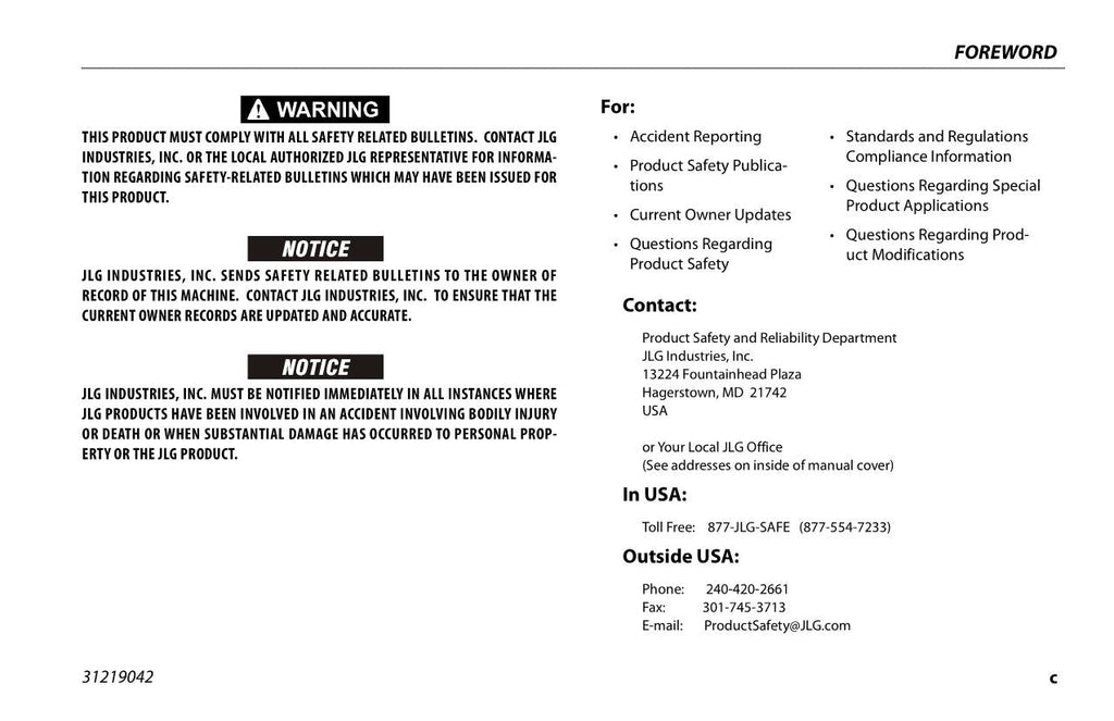 JLG T350 T500J Boom Lift Maintenance Operation Operators Manual 31219042