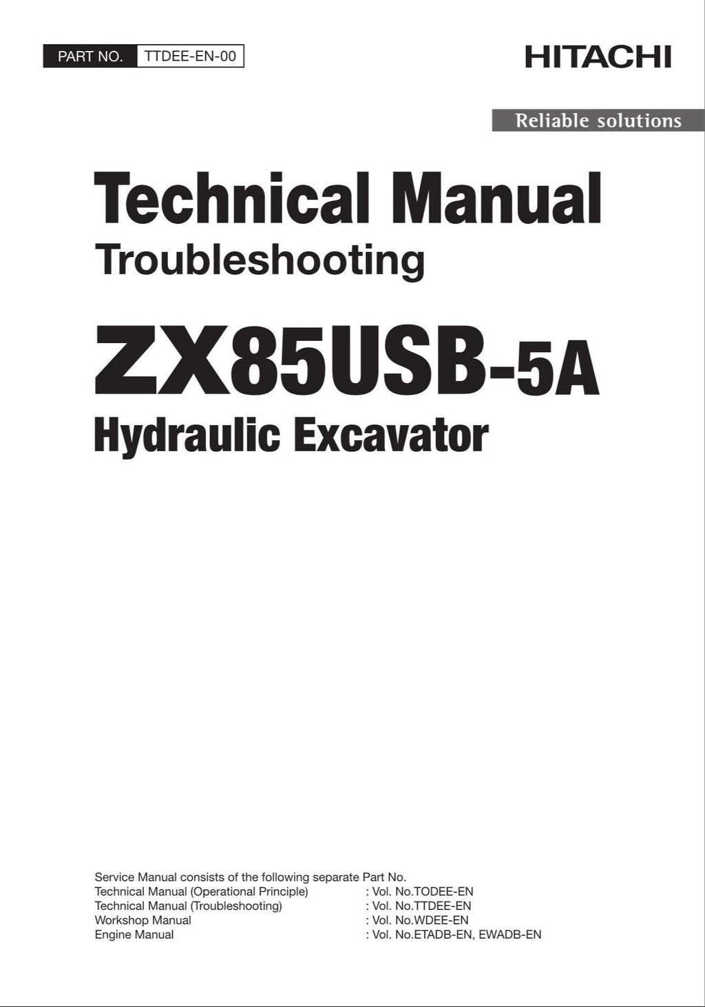 HITACHI ZX85USB-5A Excavator Troubleshooting +Schematic Technical Manual