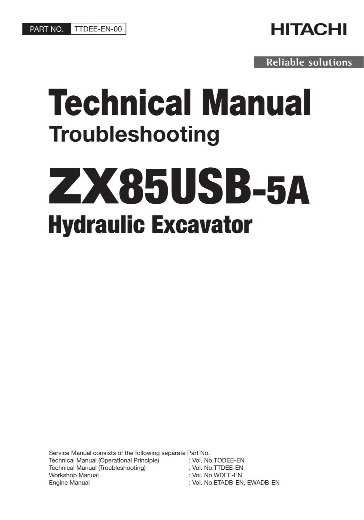 HITACHI ZX85USB-5A Excavator Troubleshooting +Schematic Technical Manual
