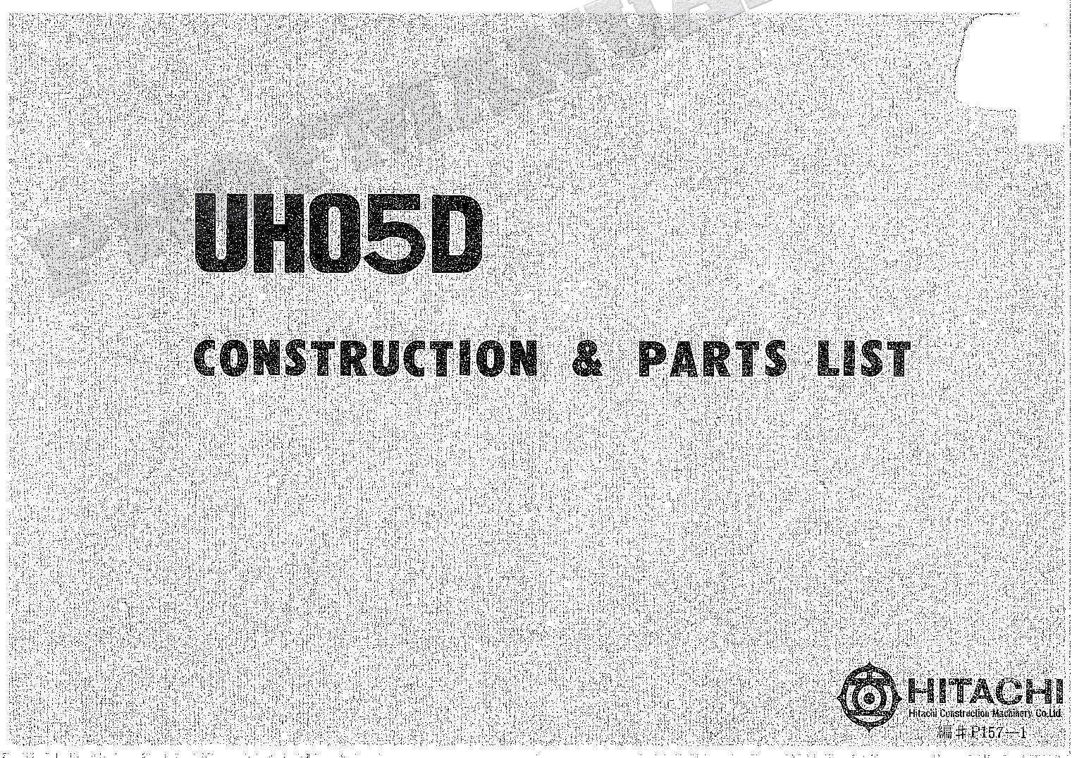 HITACHI UH05D Excavator Parts Catalog Manual