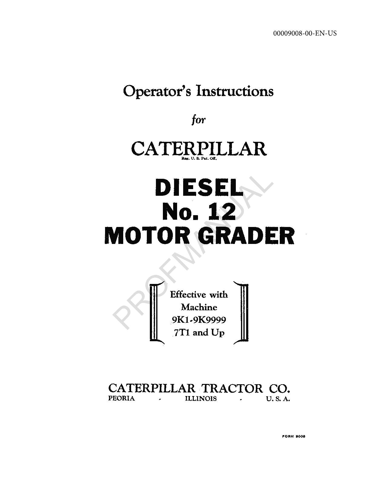 Manual de mantenimiento del operador de la motoniveladora diésel 12 de Caterpillar
