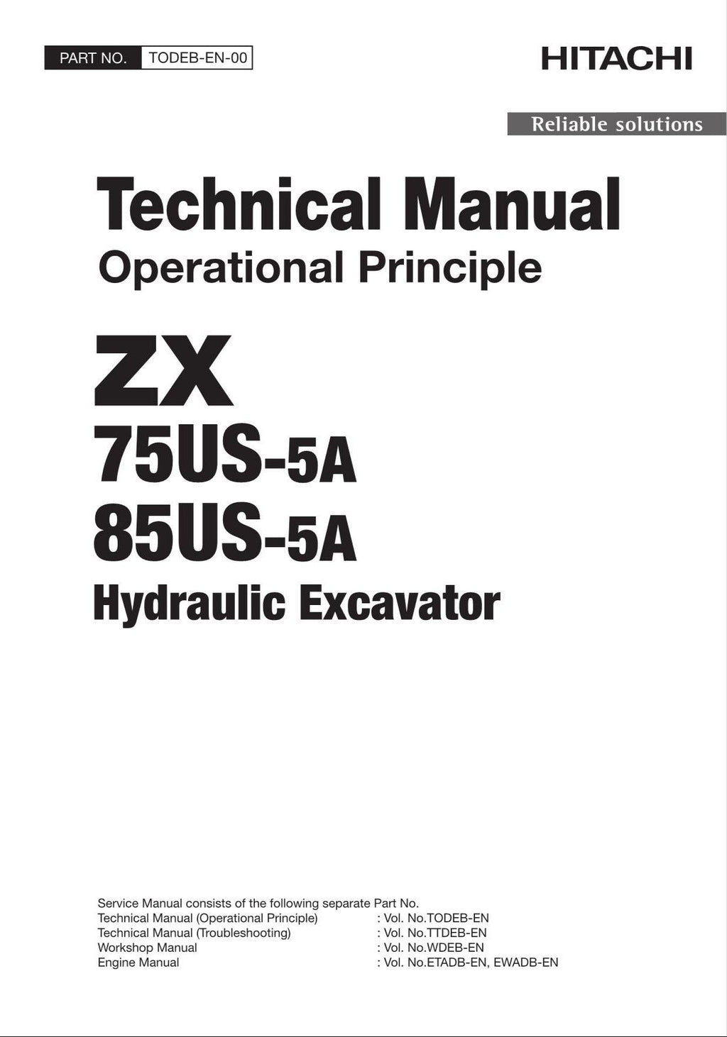 HITACHI ZX75US-5A ZX85US-5A Excavator Operational Principle Technical Manual