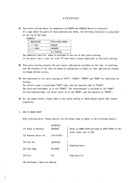 Hitachi EX60LCK-3 excavator parts catalog manual