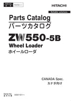 Hitachi ZW550-5B CANADA Spec Wheel Loader Parts Catalog Manual SN 000101-up