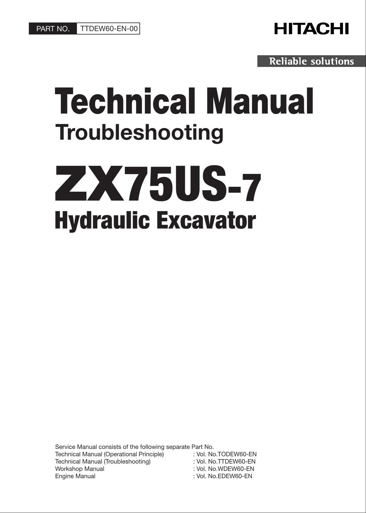 HITACHI ZX75US-7 Excavator Troubleshooting +Schematic Technical Manual TTDEW60