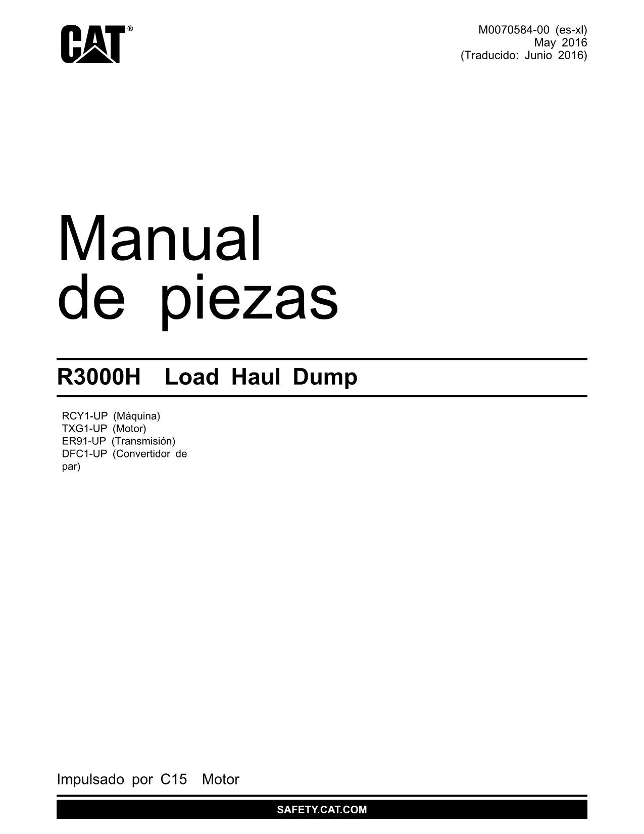 Caterpillar R3000H Maquinaria subterránea Manual de piezas M0070584ES-XL Español