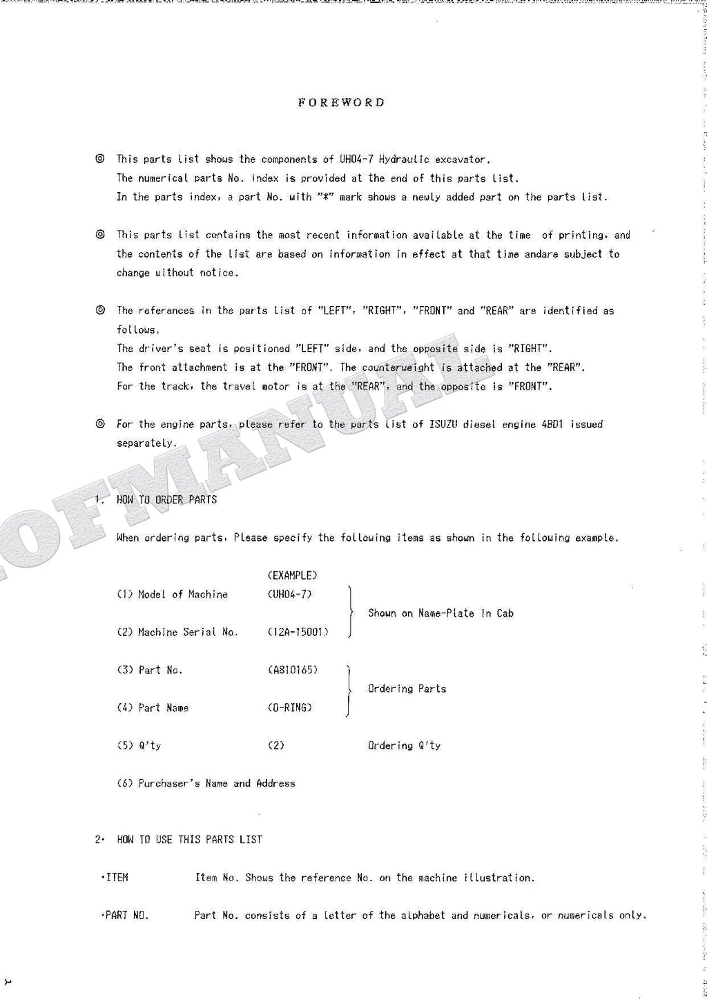 HITACHI UH04-7 Excavator Parts Catalog Manual P12A-1-4