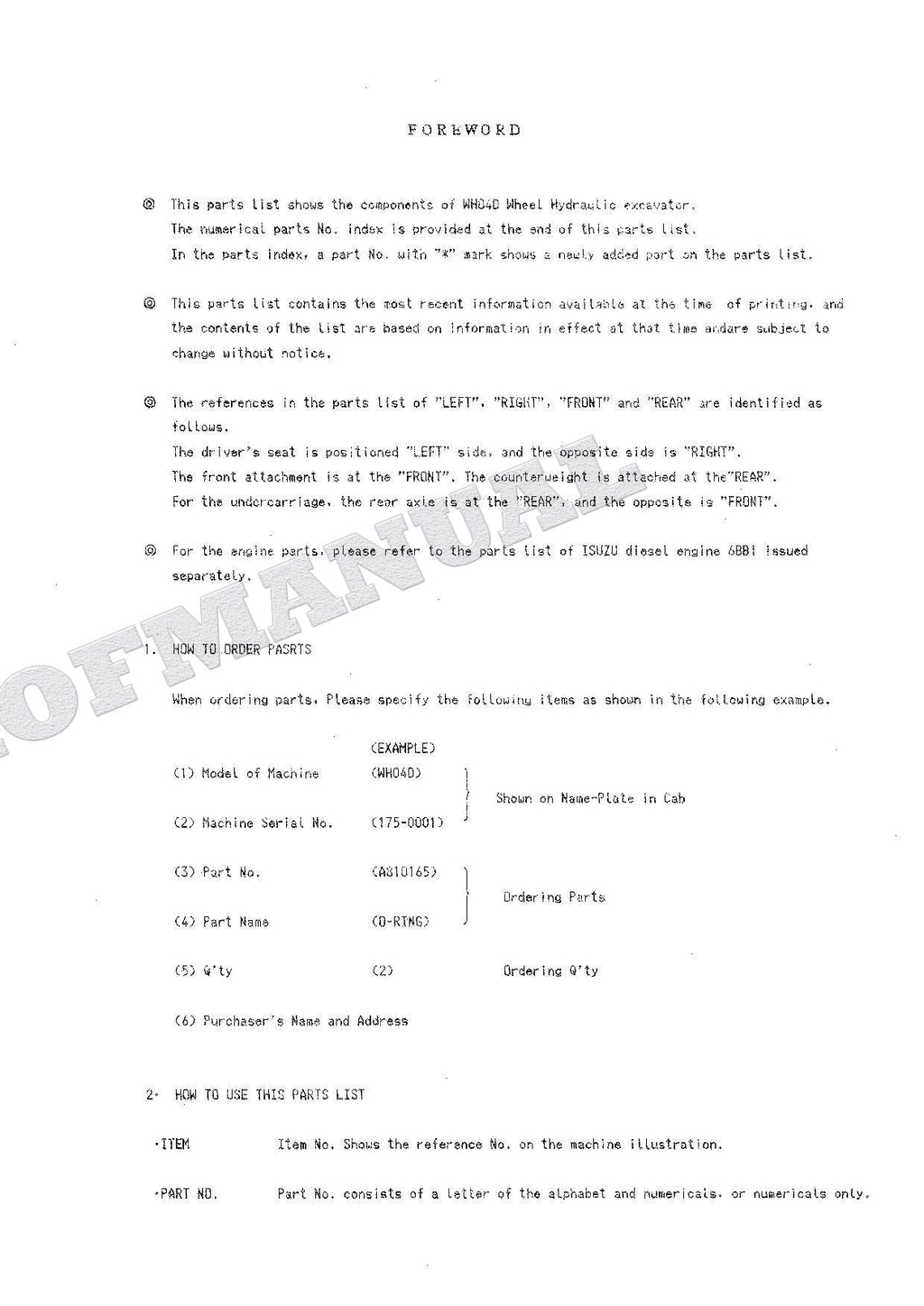 HITACHI WH04D Excavator Parts Catalog Manual P175-2-4
