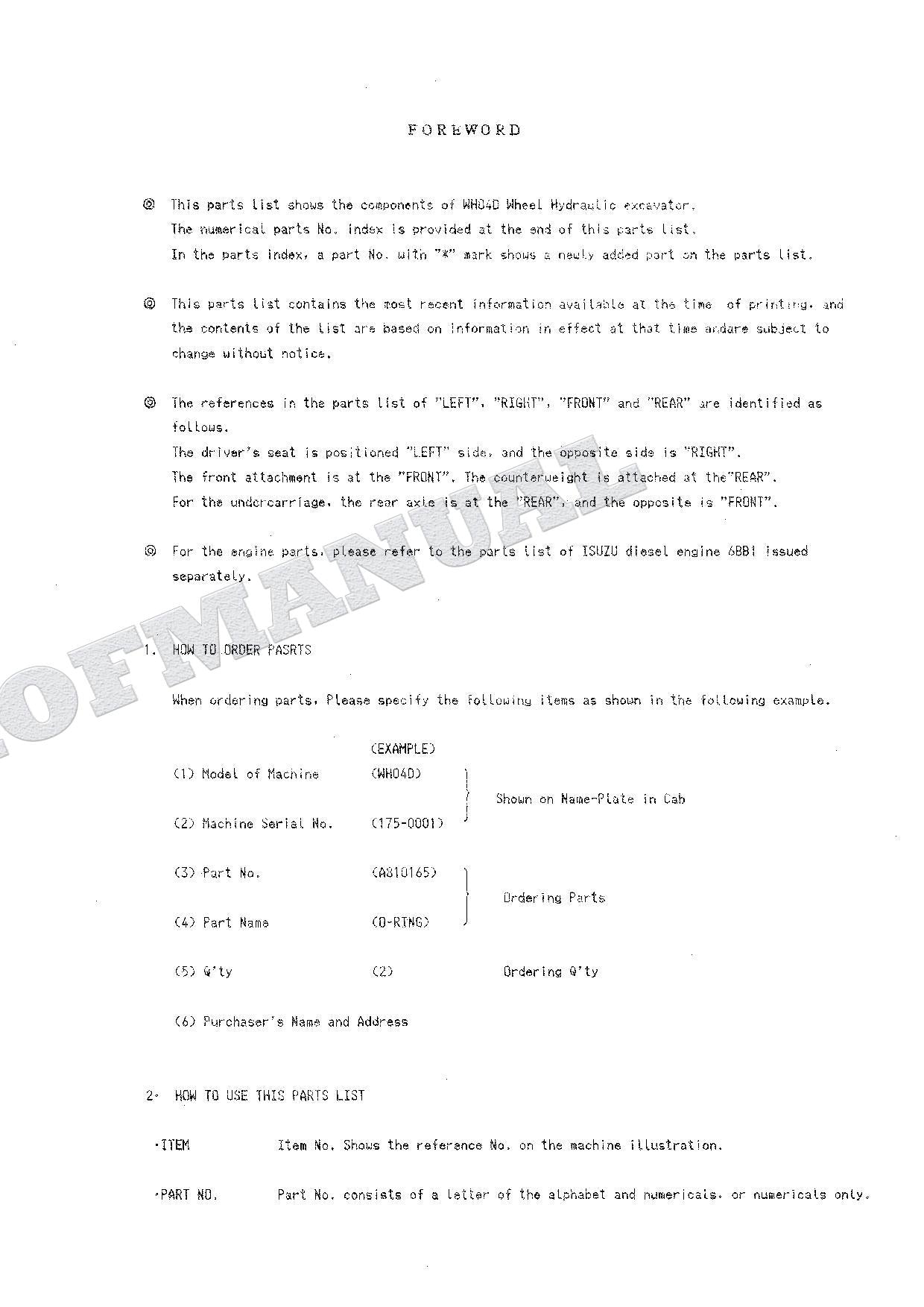 HITACHI WH04D Excavator Parts Catalog Manual P175-2-4