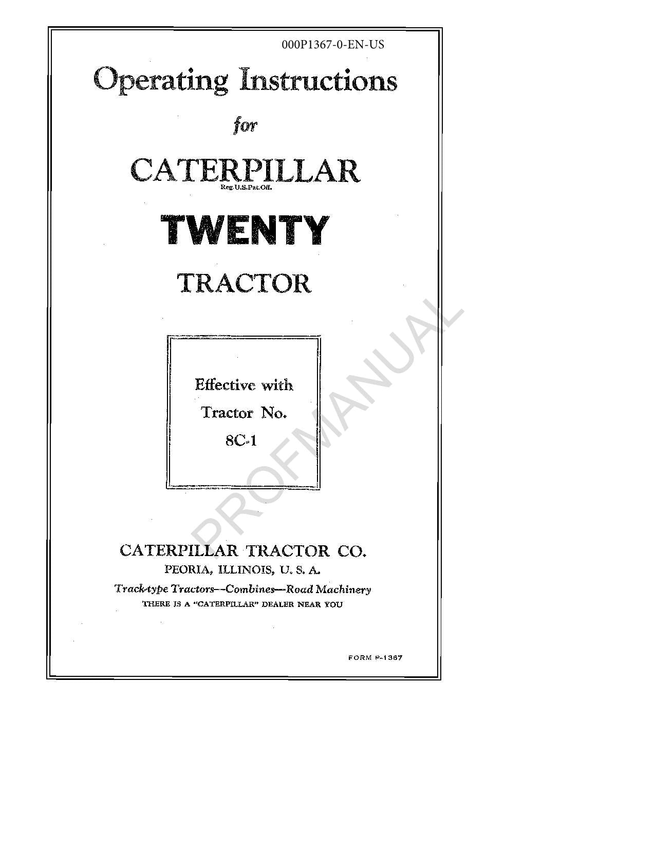 Caterpillar Twenty Tractor Operators Manual ser 8C1-Up