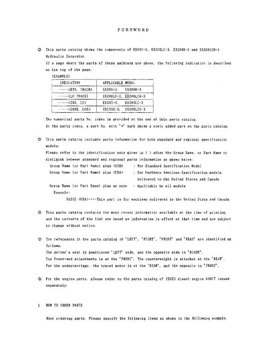 Manual del catálogo de piezas de la excavadora Hitachi EX200-3 EX200LC-3 EX200H-3 EX200LCH-3