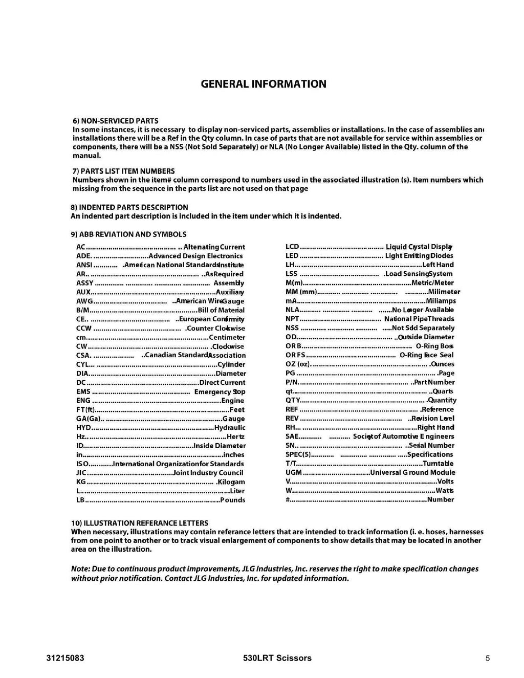 Catálogo de piezas del elevador de tijera JLG 530LRT Manual en copia impresa