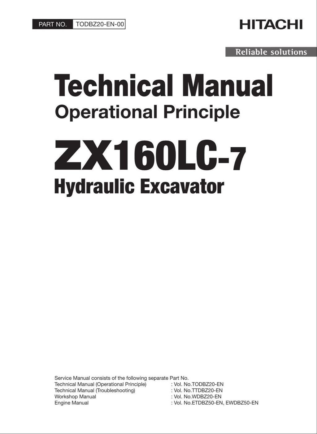 HITACHI ZX160LC-7 Operational Principle Excavator Oceanian Technical Manual