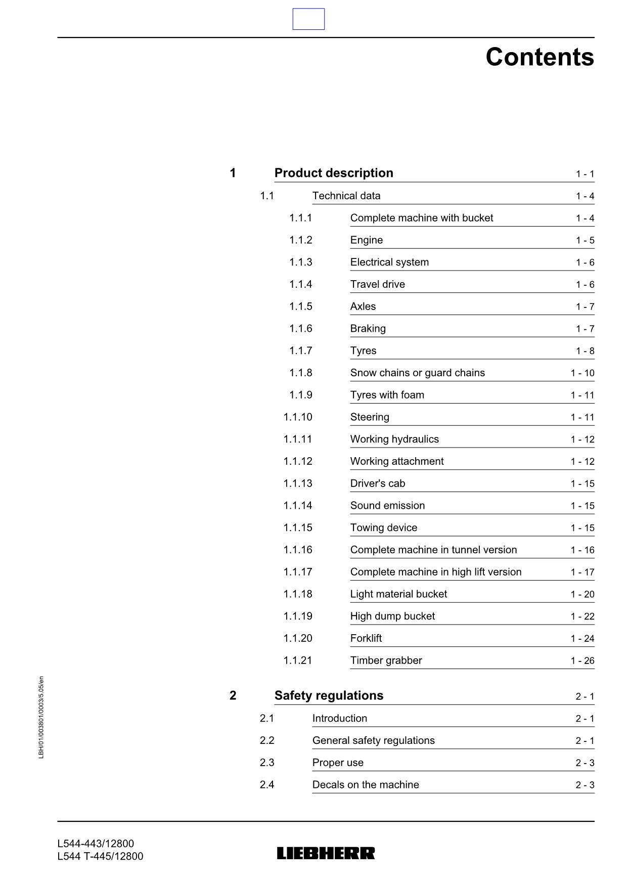 Liebherr L544 L544 T Wheel Loader Operators manual