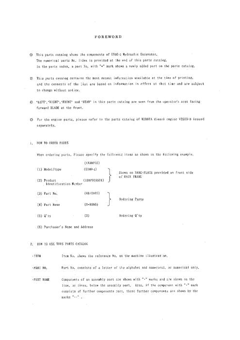 Manual del catálogo de piezas de la excavadora Hitachi EX40