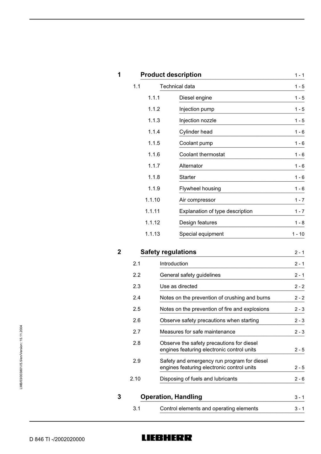 Liebherr D846 TI engine Operators manual