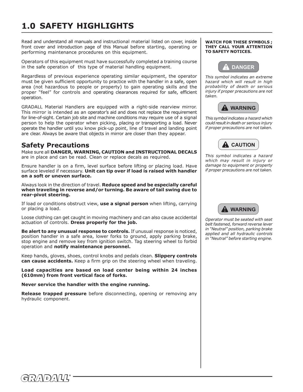 GRADALL JLG 534D-10 534D-9 Telehandler Maintenance Operation Operators Manual