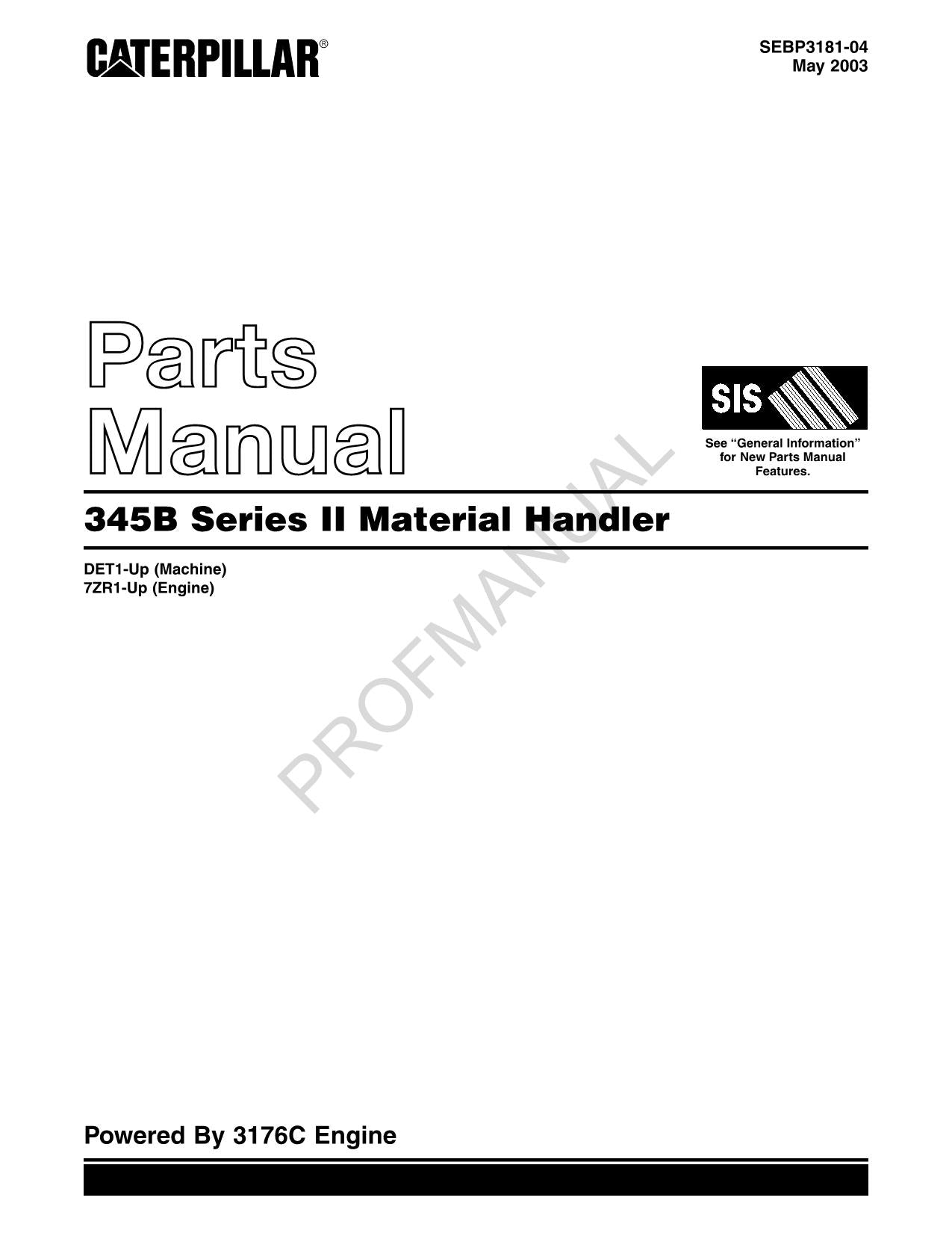Caterpillar 345B Series II Material Handler Parts Catalog Manual DET1-Up 7ZR1-Up
