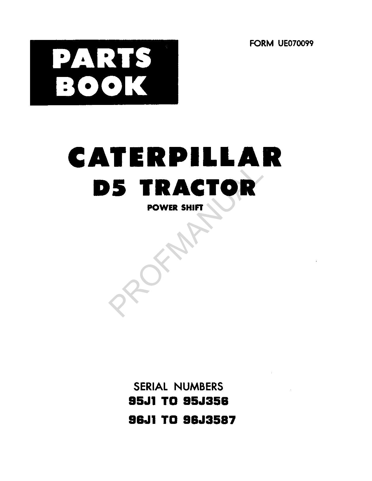 Caterpillar Cat D5 Tractor Parts Catalog Manual ser 95J1-356 96J1-3587