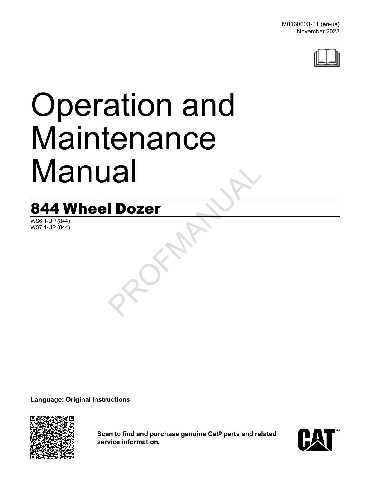 Manual de mantenimiento del operador de la topadora de ruedas Caterpillar 844 WS61-UP WS71-UP