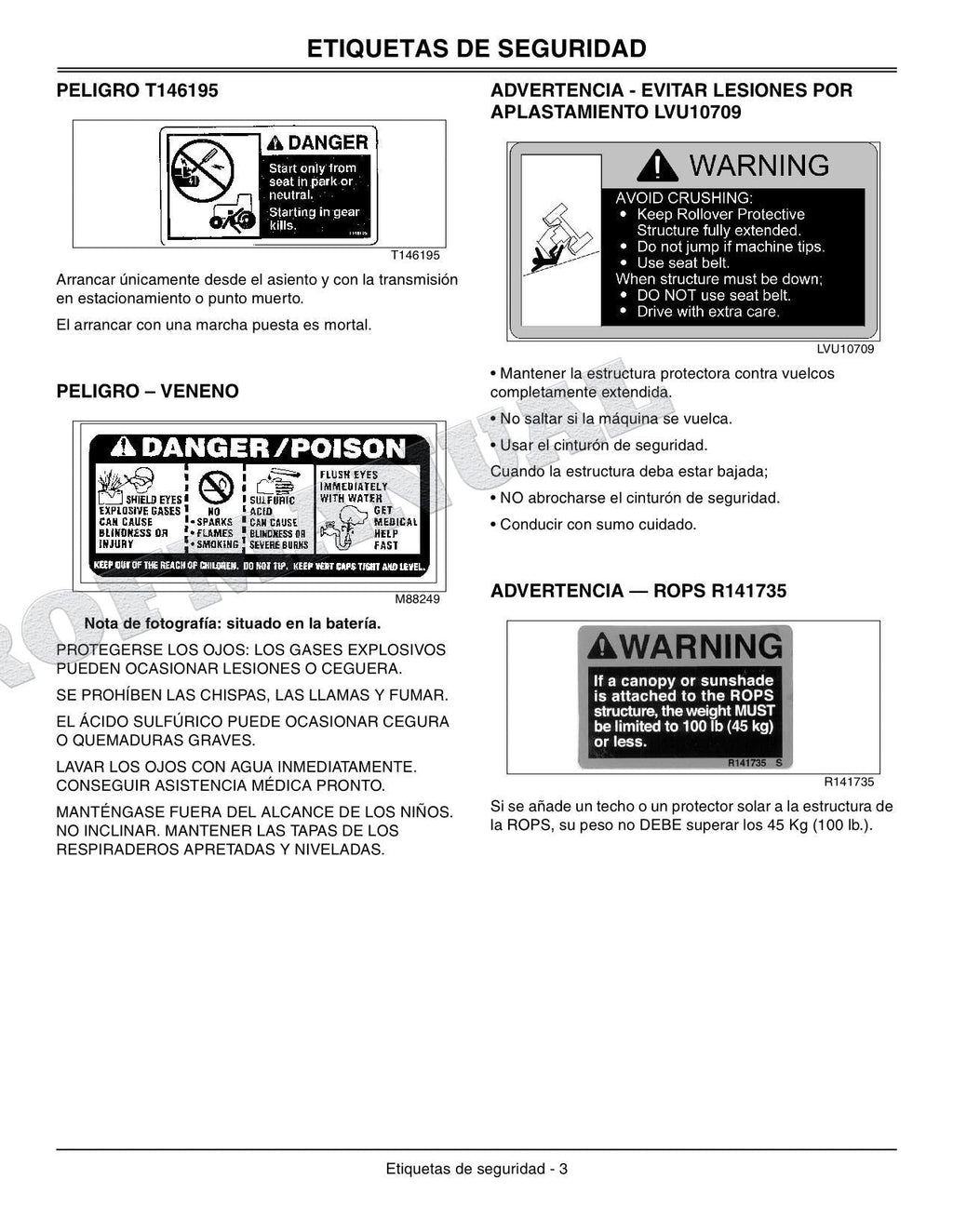 John Deere SN 4520 650001-810000 4720 670001-810000 Tractor Manual del Operador