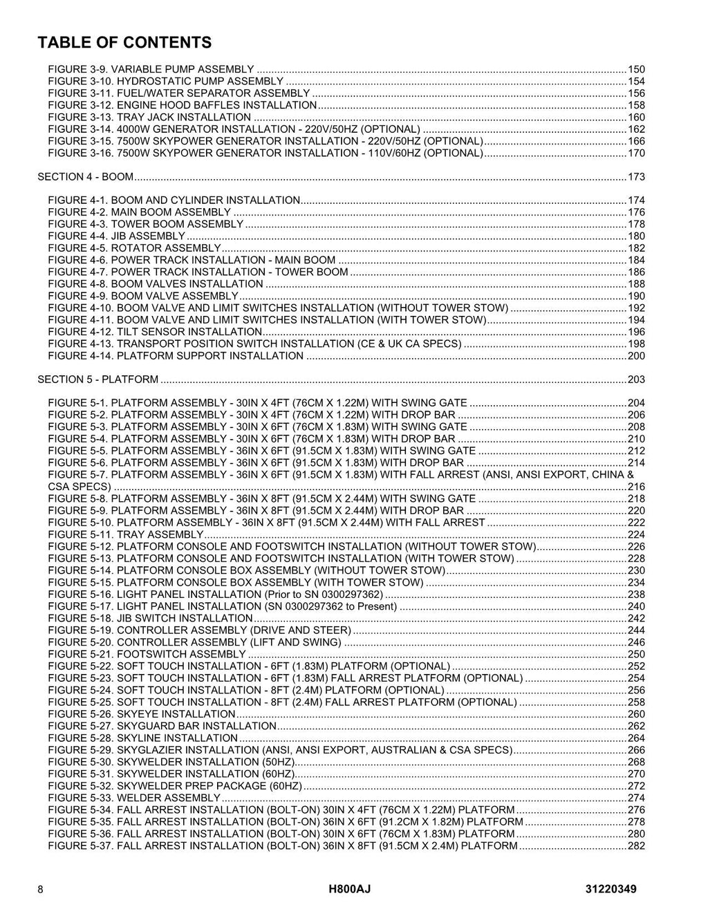 JLG H800AJ  Boom Lift Parts Catalog Manual 31220349