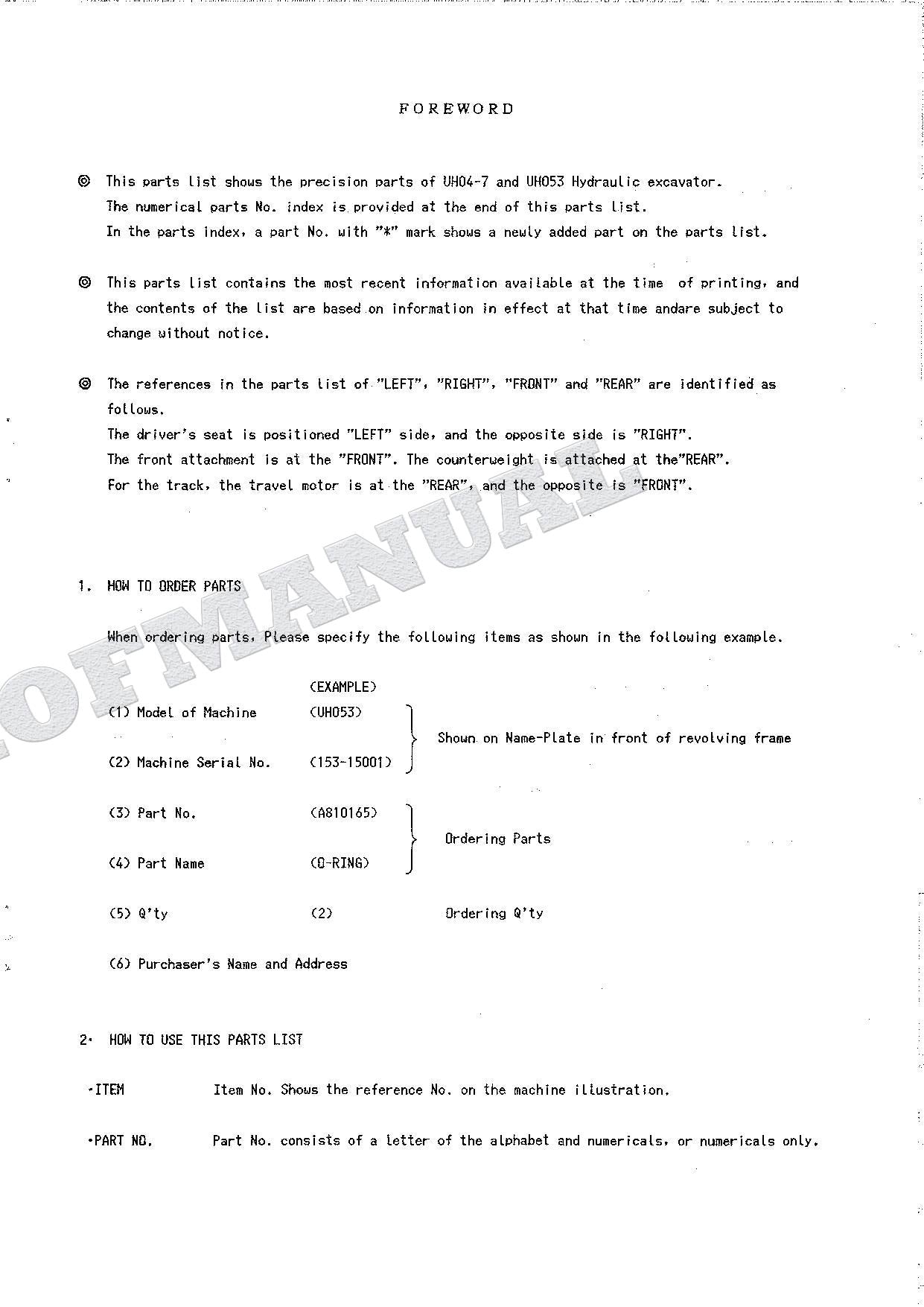 HITACHI UH04-7 UH053 Equip Component Excavator Parts Catalog Manual P1539-H-1