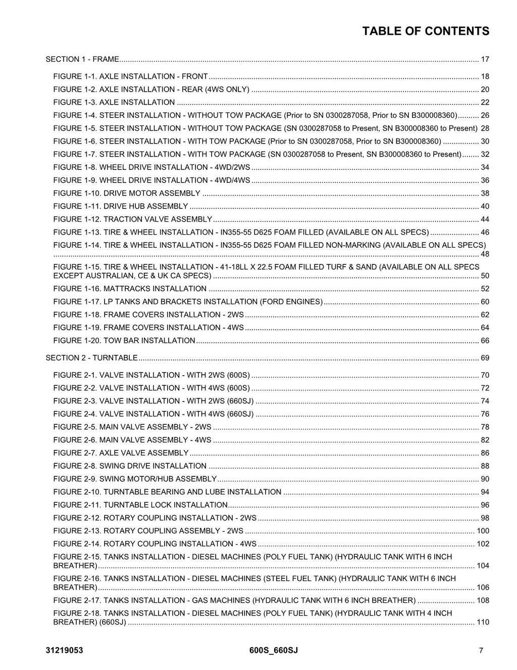 JLG 600S 660SJ Boom Lift  Parts Catalog Manual 31219053