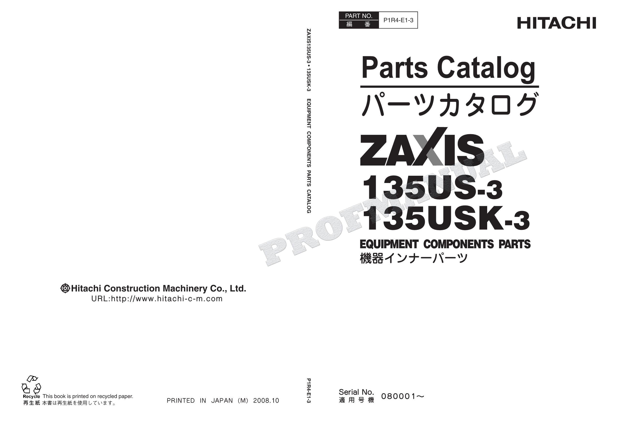 Catálogo de piezas de excavadoras HITACHI ZX135US-3 ZX135USK-3