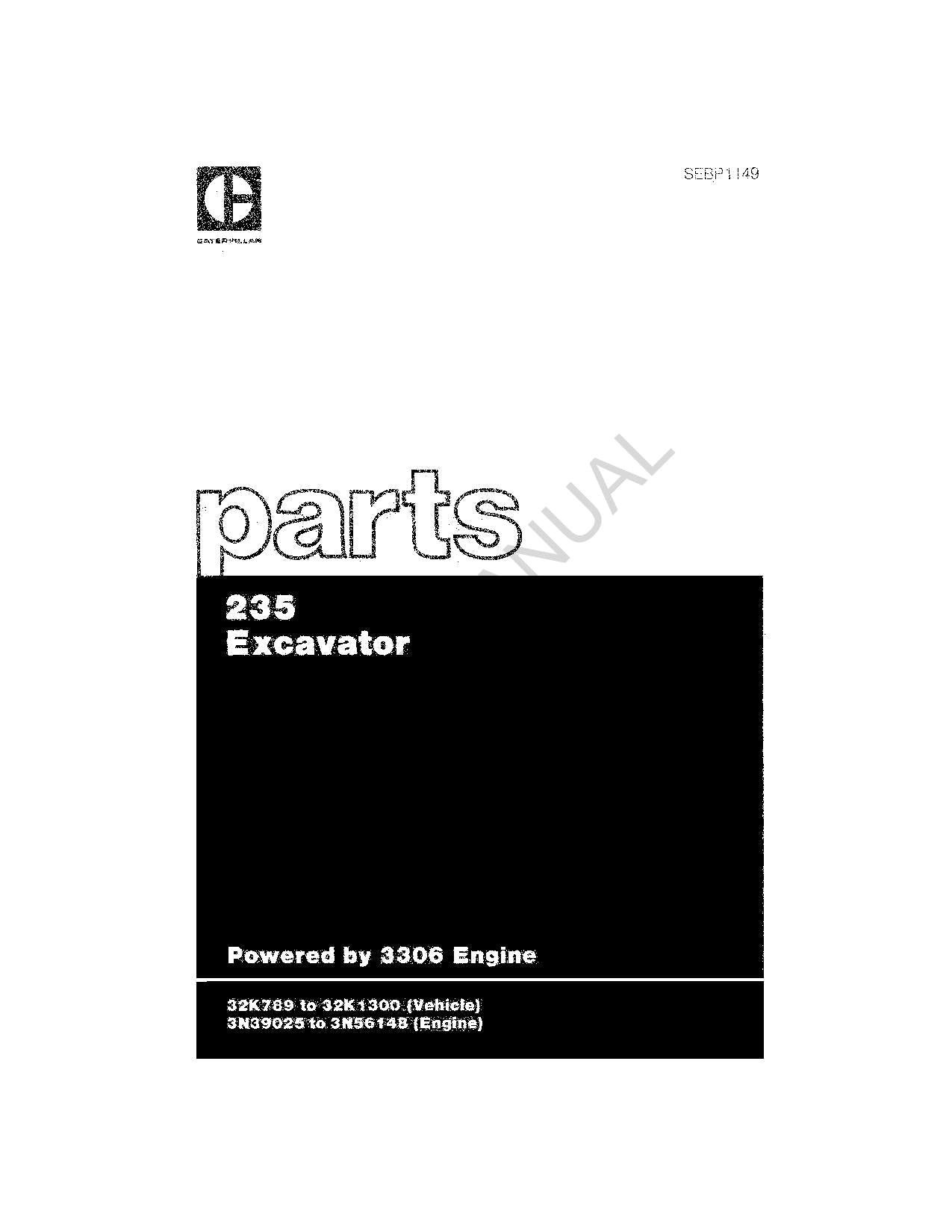 Caterpillar Cat 235 Excavator Parts Catalog Manual