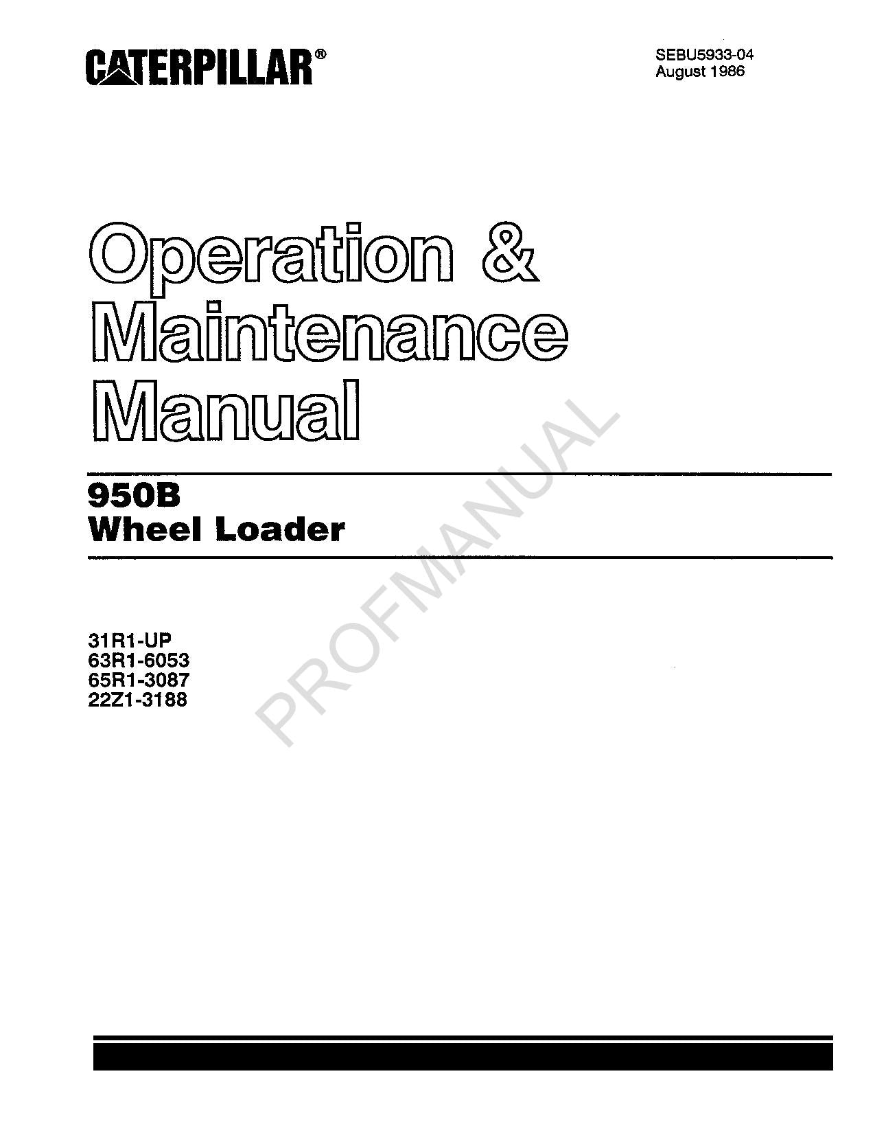 Manual de mantenimiento del operador de la cargadora de ruedas Caterpillar 950B