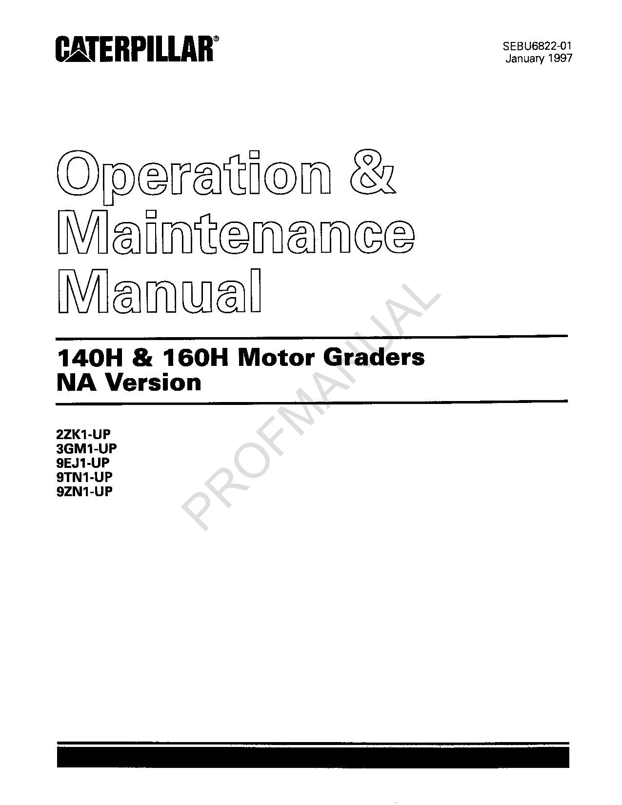 Manual de mantenimiento del operador de motoniveladoras Caterpillar 140H 160H versión NA