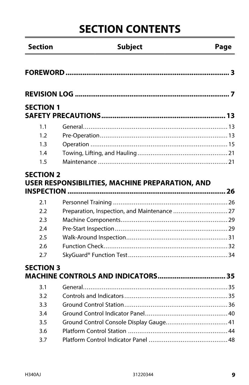 Manual del operador de mantenimiento y operación de la plataforma elevadora JLG H340AJ 31220344