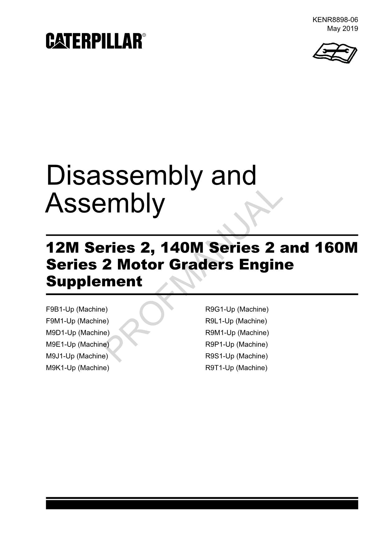 Manual de servicio de desmontaje y montaje de los suministros del motor de la niveladora Caterpillar 12M, 140M y 160M de 2 cilindros
