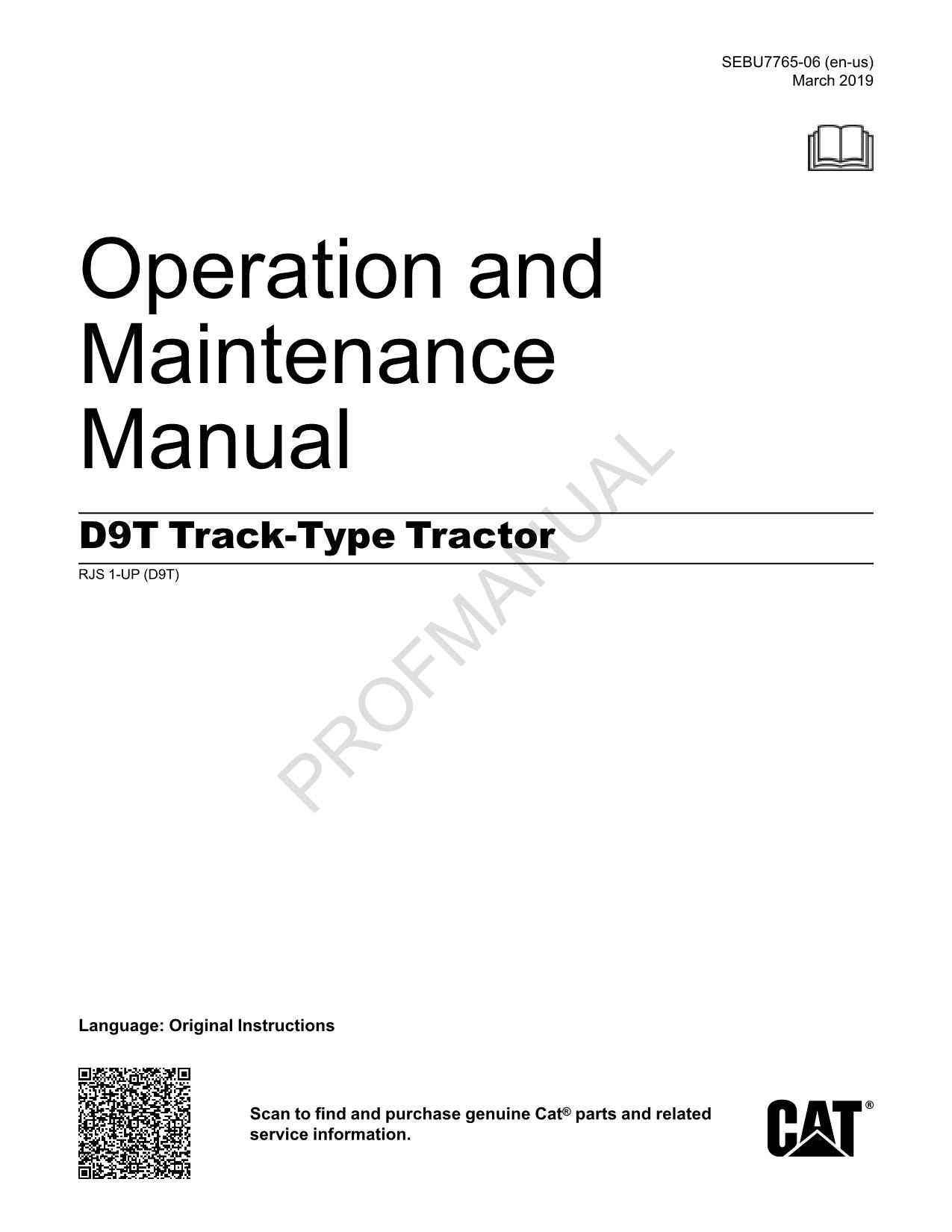 Manual de mantenimiento del operador del tractor de cadenas Caterpillar D9T ser RJS1-UP